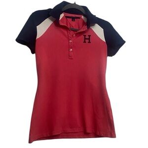 Tommy Hilfiger Women's Pink and Navy Polo Shirt
